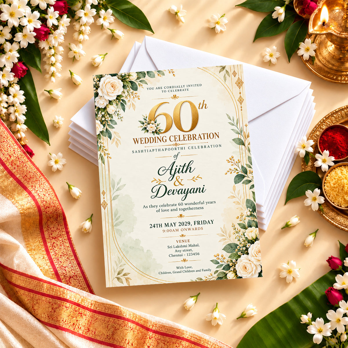 Greenery 60th Wedding Anniversary Invitation | Sashtiapthapoorthi