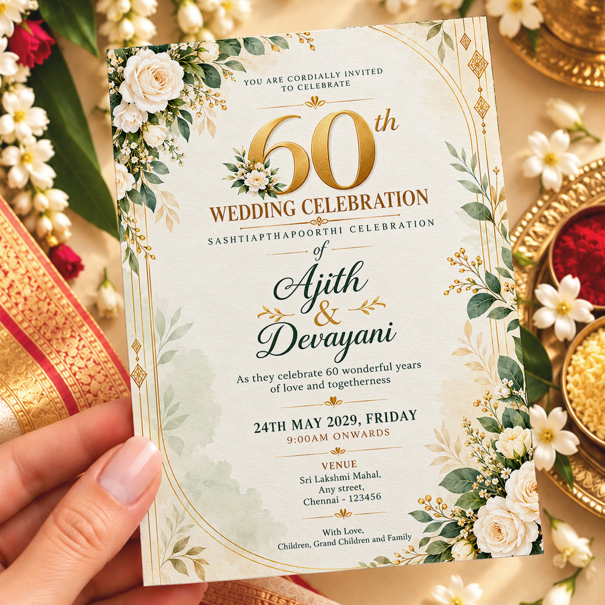Greenery 60th Wedding Anniversary Invitation | Sashtiapthapoorthi