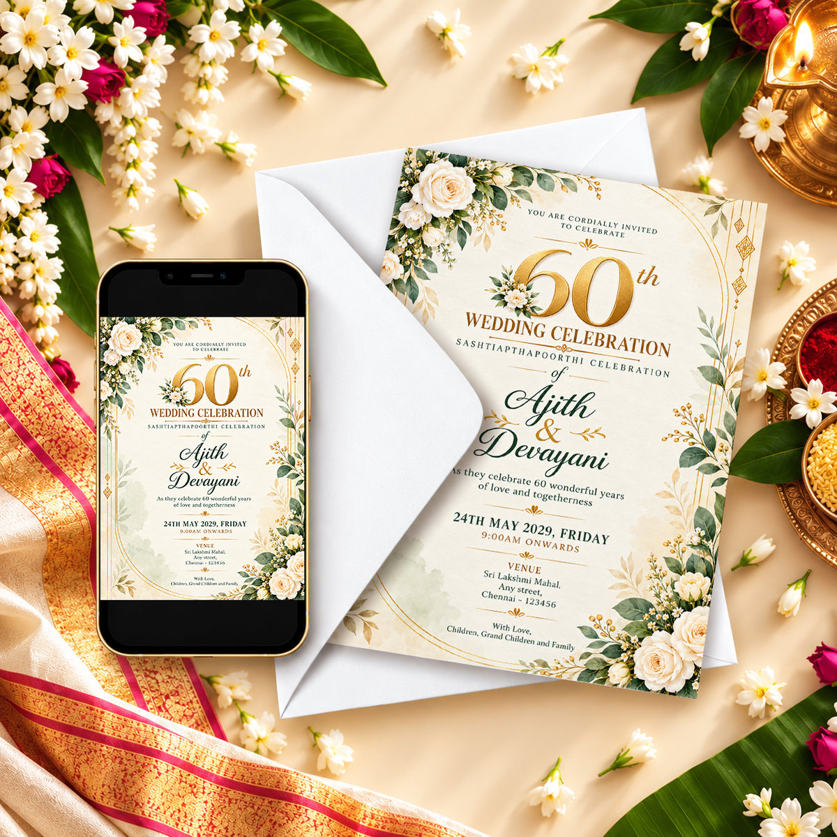 Greenery 60th Wedding Anniversary Invitation | Sashtiapthapoorthi
