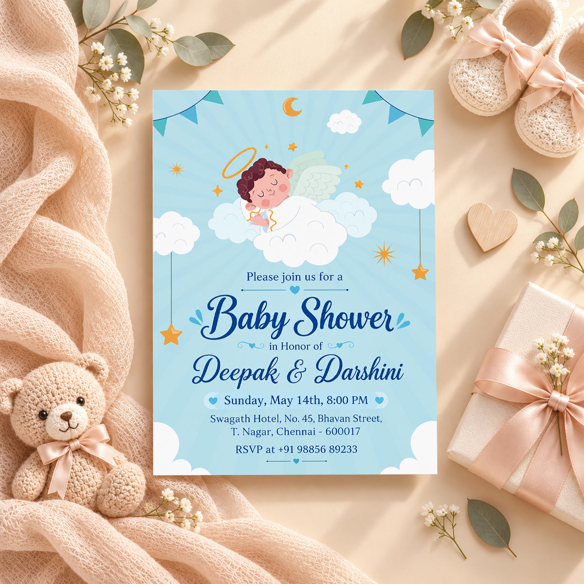 Hooray Blue Baby Shower Invitation | Digital & Printed