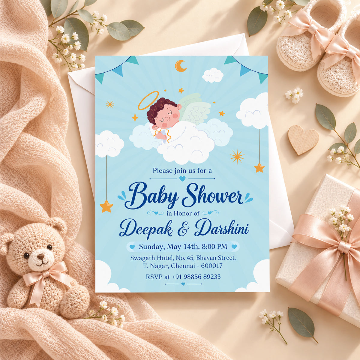 Hooray Blue Baby Shower Invitation | Digital & Printed