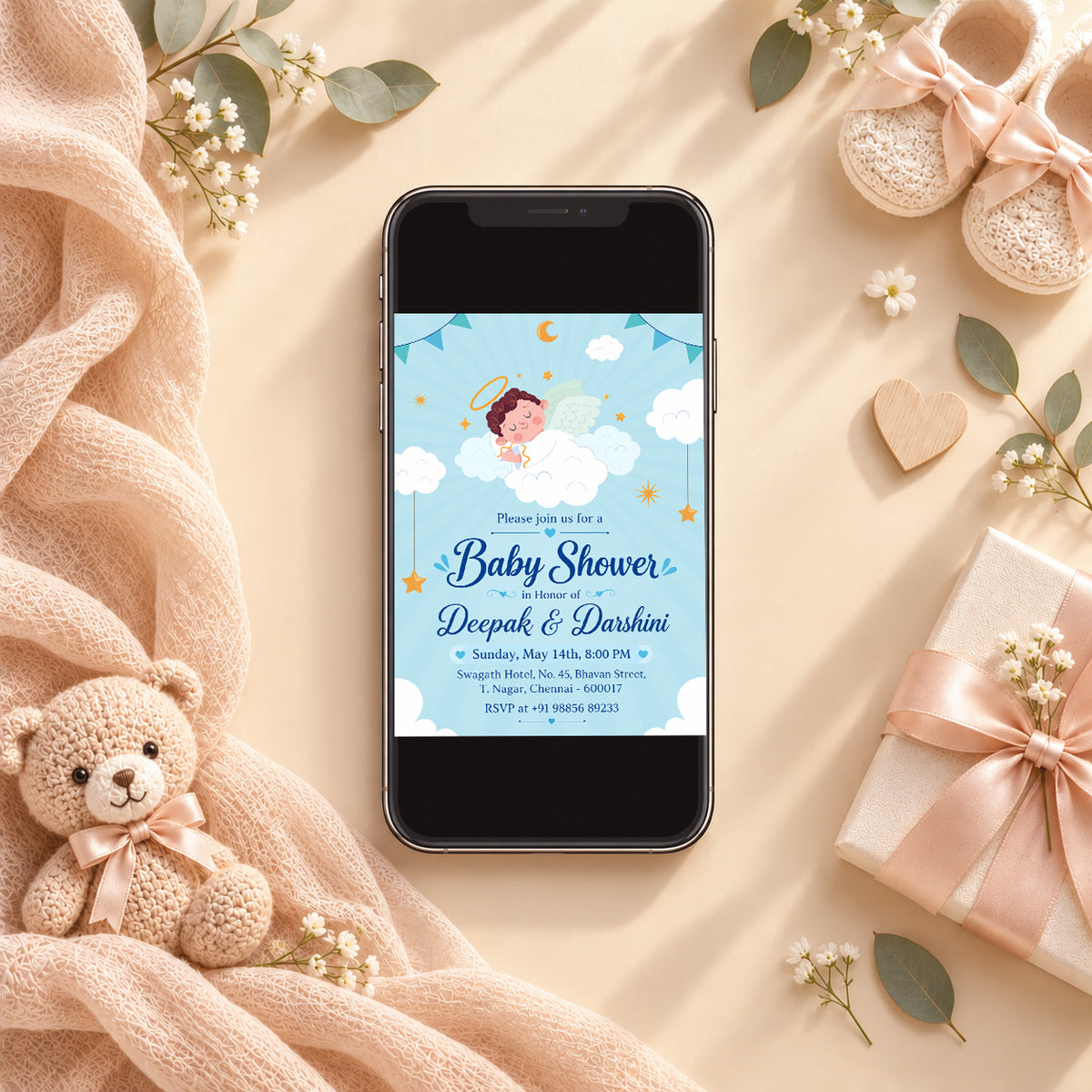 Hooray Blue Baby Shower Invitation | Digital & Printed