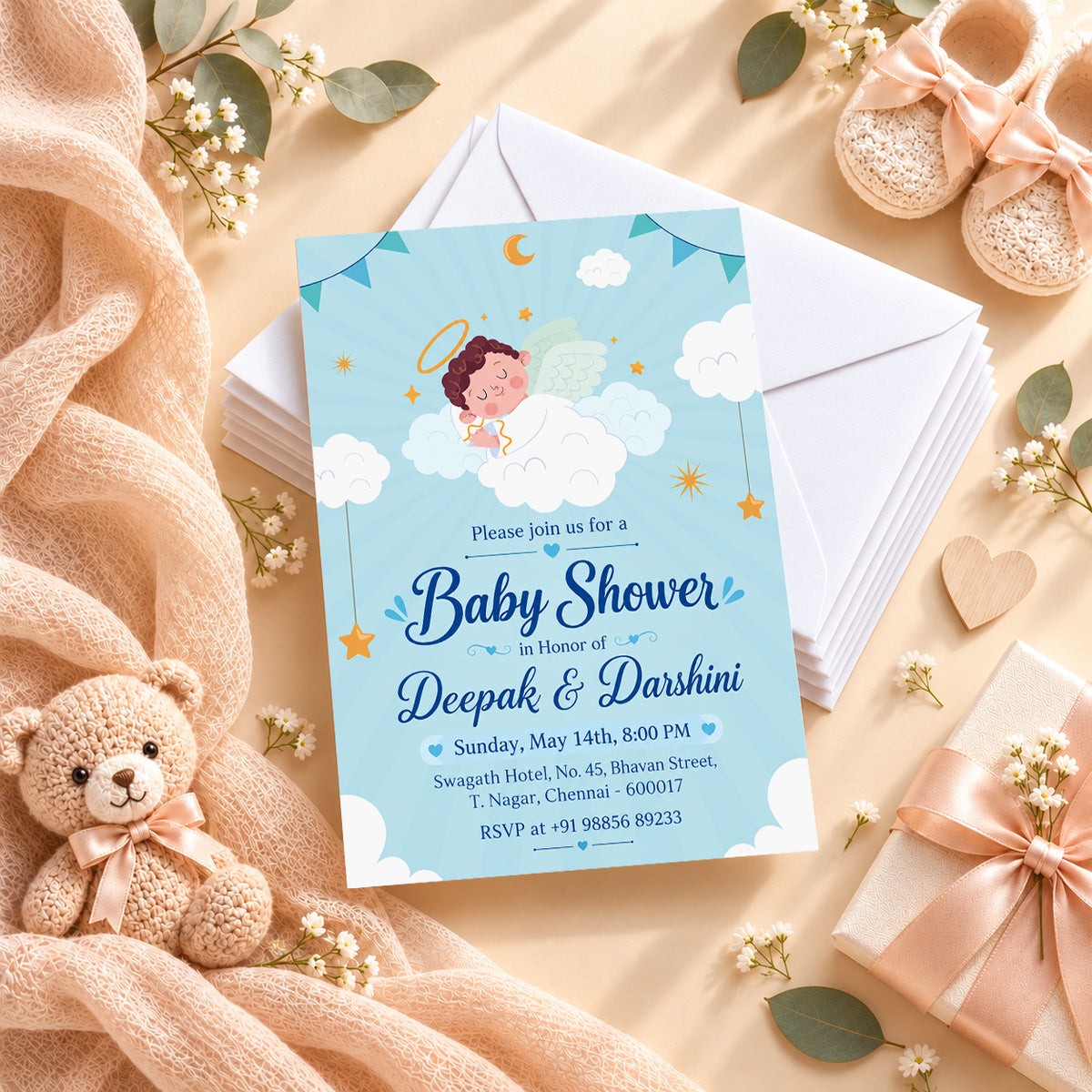 Hooray Blue Baby Shower Invitation | Digital & Printed