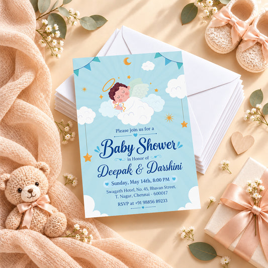 Showered in Blue Baby Shower Invitation | Digital & Printed