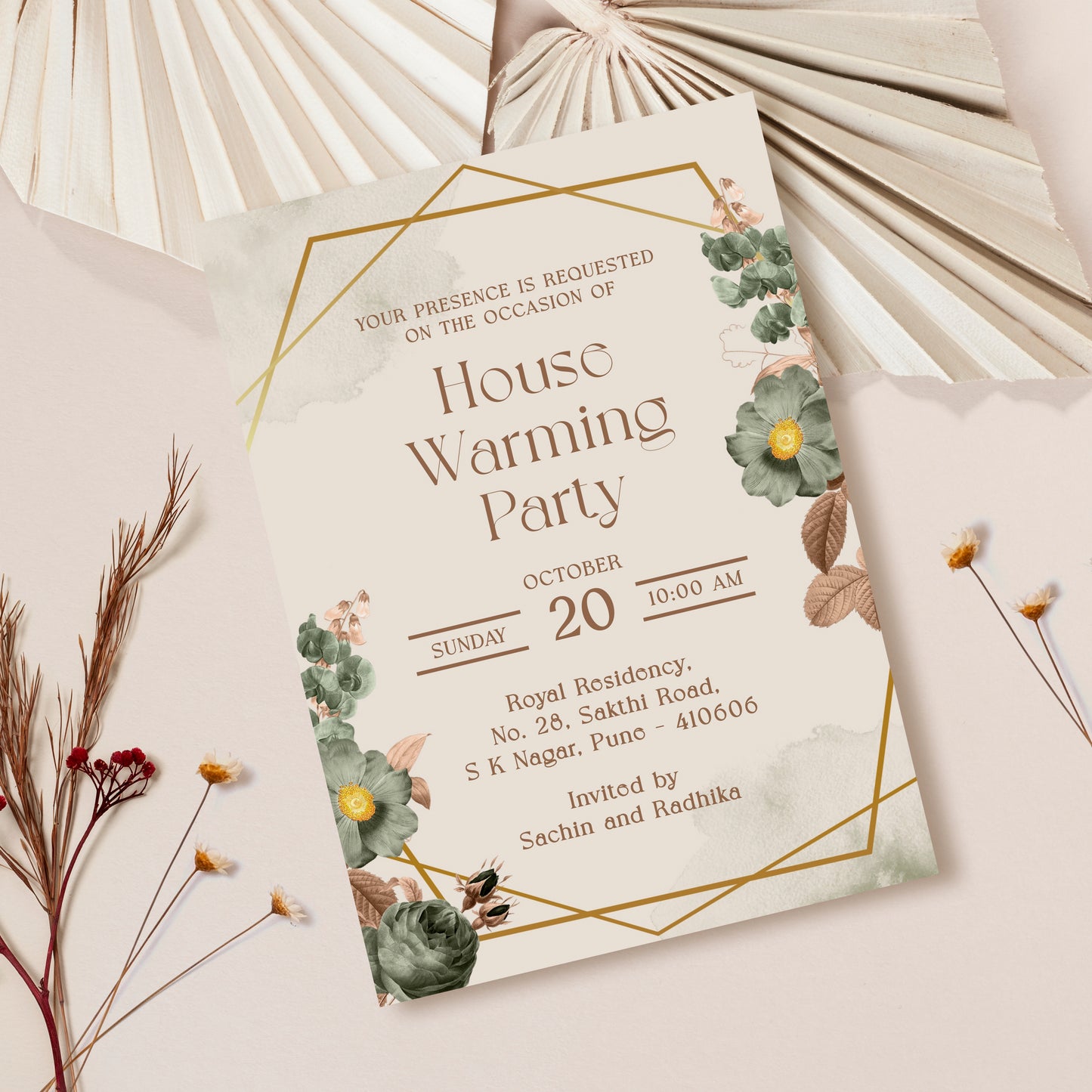 Elegant Green Palette House Warming Invitation Template, Printable Invitation, Evite, Digital Housewarming Invite, Edit yourself, Corjl – HW0012 (Copy)