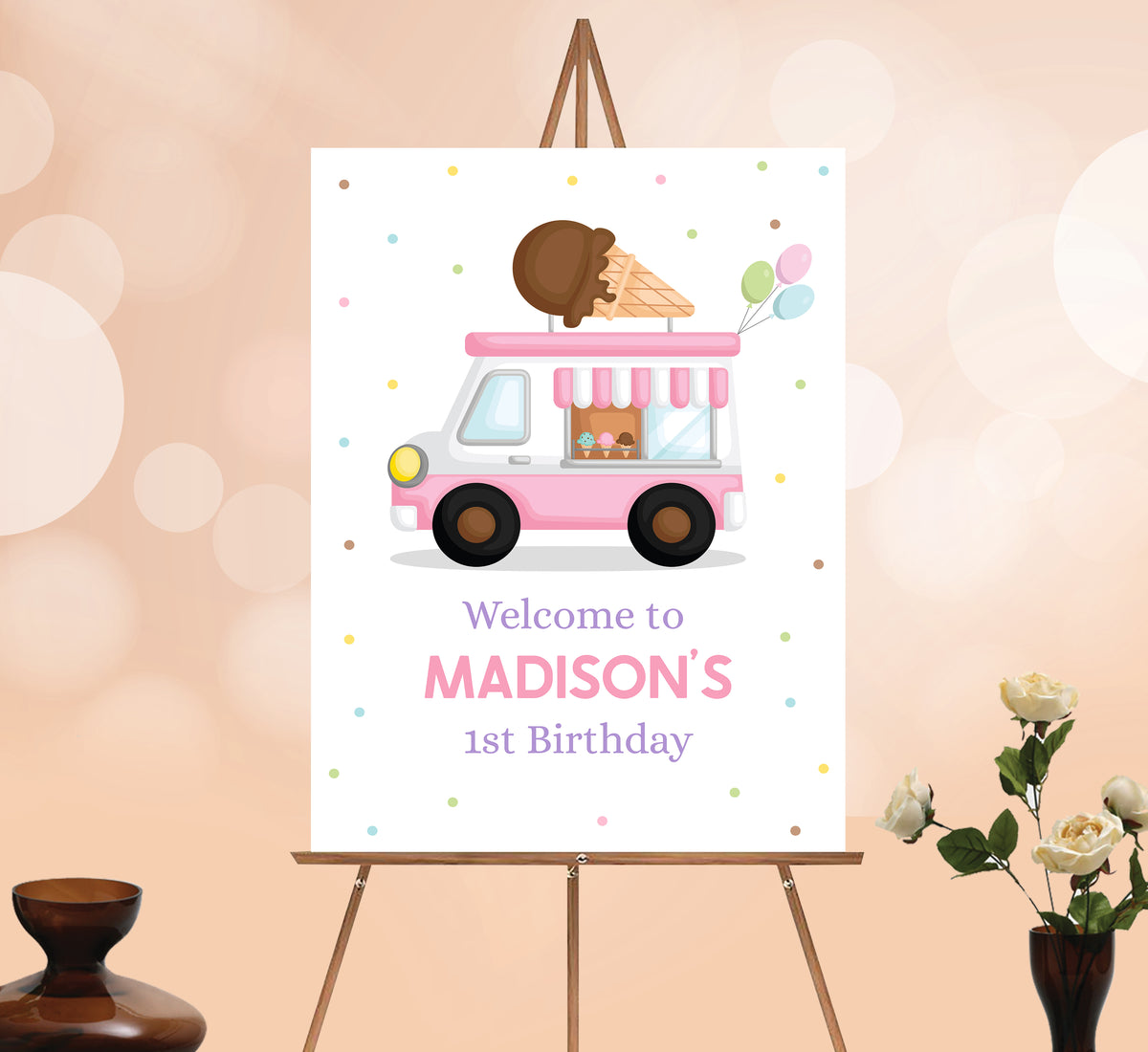 Ice Cream Van Welcome Sign, Printable Sign Board, Boy Birthday, Digital Download, Edit yourself, Corjl 0283