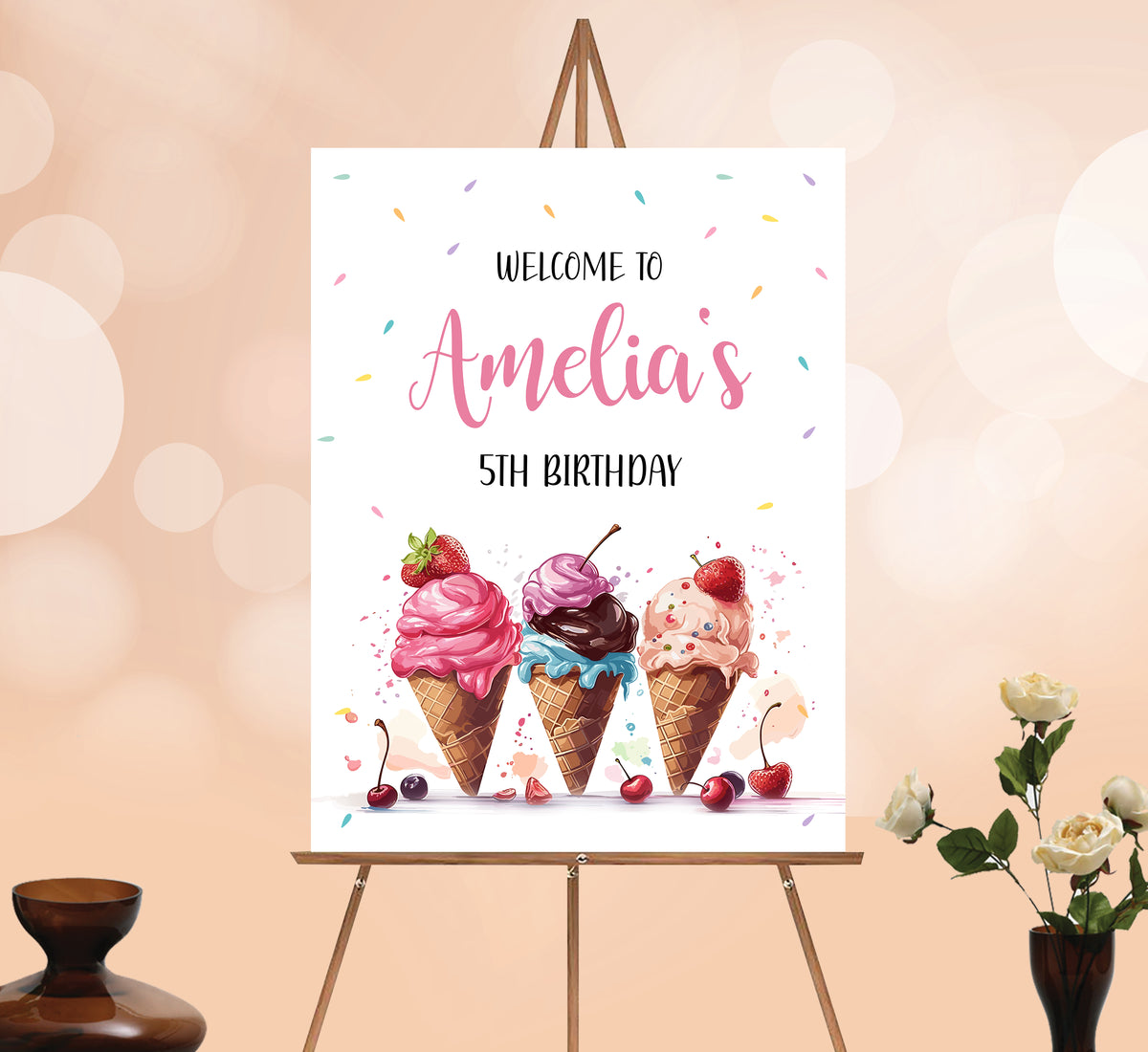 Ice Cream Welcome Sign, Printable Sign Board, Boy Birthday, Digital Download, Edit yourself, Corjl 0282