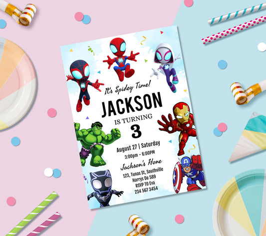 Superhero Birthday Invitation Template, Printable Invitation, Boy Birthday, Evite, Digital Invite,  - 0288