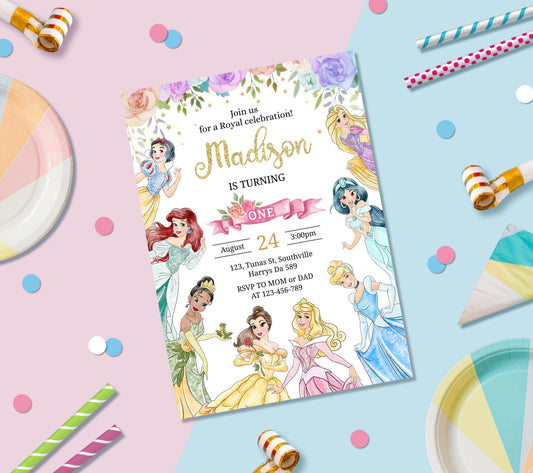 Princess Birthday Invitation Template, Printable Invitation, Girl Birthday, Evite, Digital Invite,  - 0301