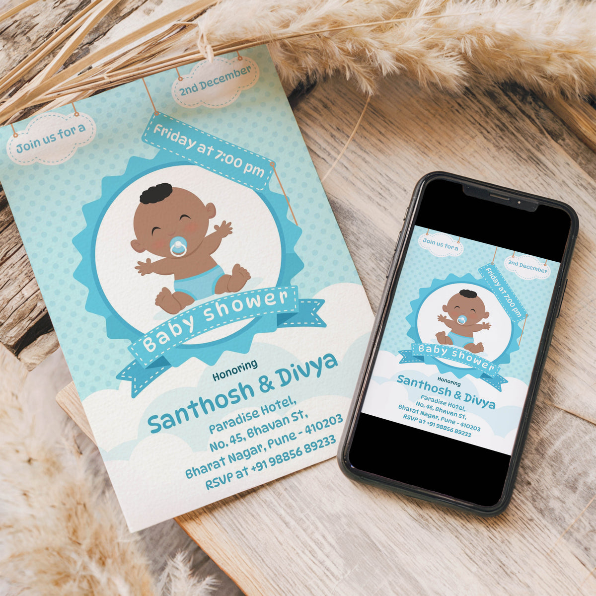 Cute Baby Shower Invitation Template, Printable Invitation, Gender reveal, Evite, Digital Invite,  – BS021