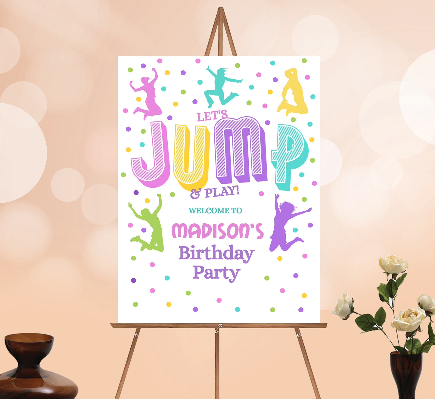 Jump girl Welcome Sign, Printable Sign Board, Boy Birthday, Digital Download, Edit yourself, Corjl 0260