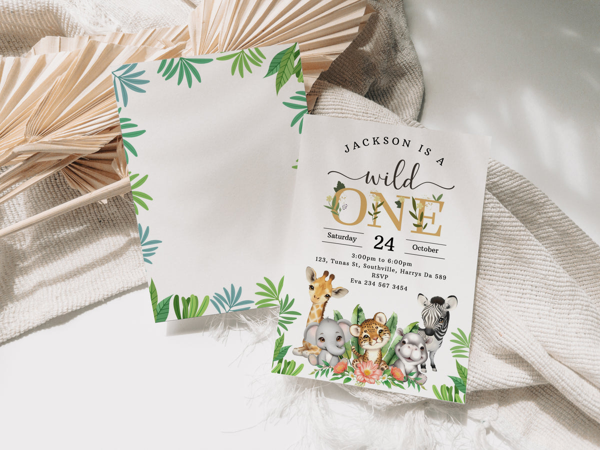 Wild One 1st Birthday Invitation, Wild One Birthday Invitation, Safari Wild One Party Invite, Boy Birthday, Jungle Animals Invitation 0535