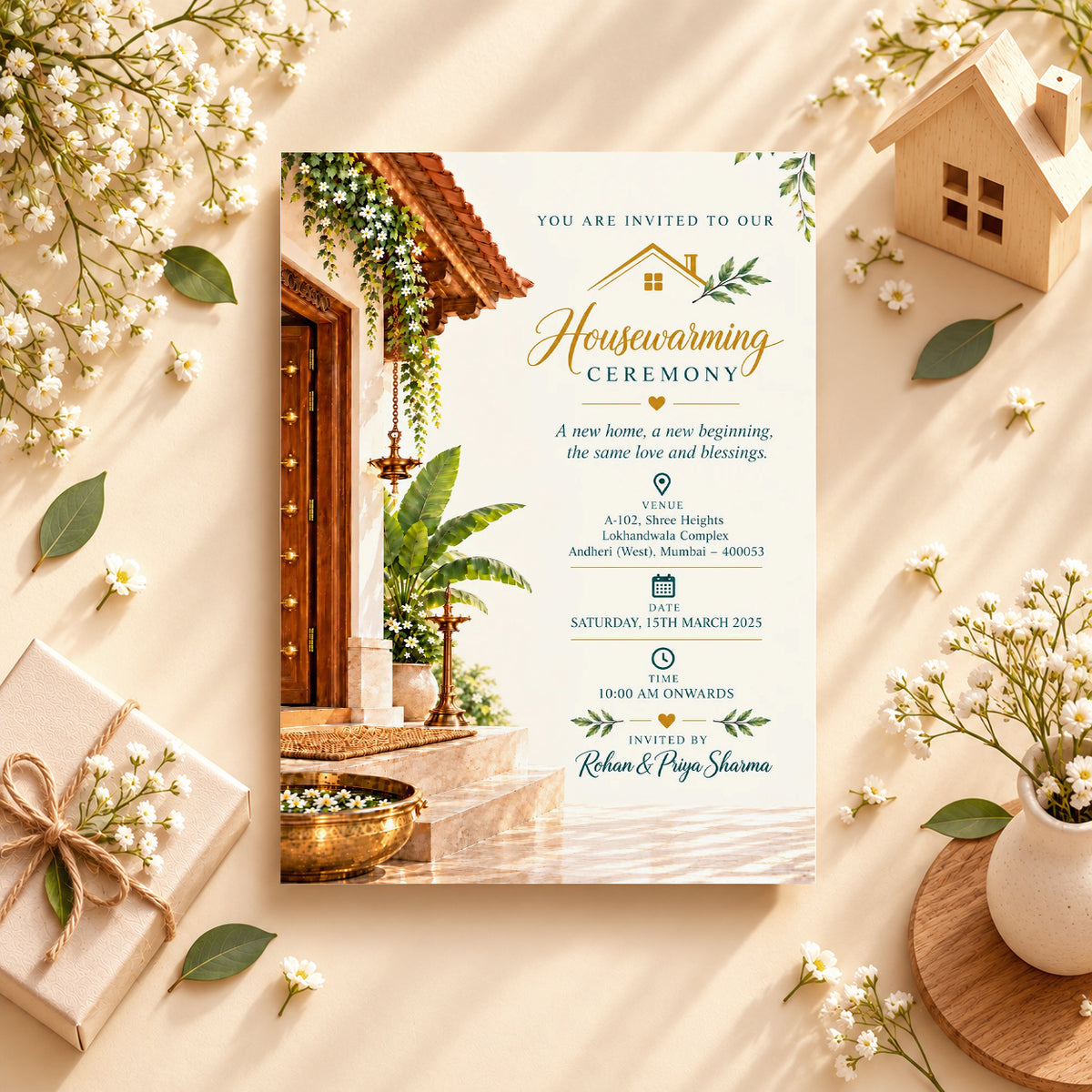 Traditional Kerala Housewarming Invitation | Digital & Printed
