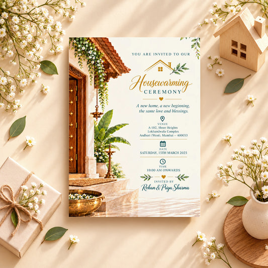 Traditional Kerala Housewarming Invitation | Digital & Printed