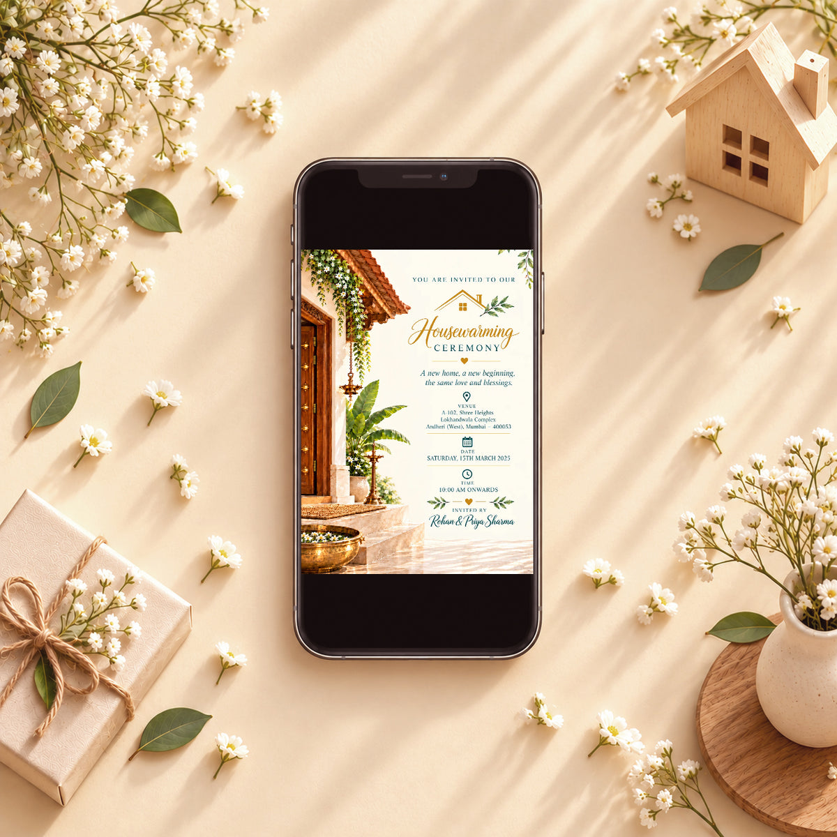 Traditional Kerala Housewarming Invitation | Digital & Printed