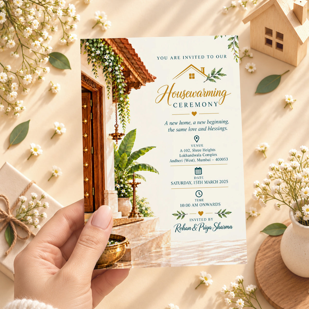 Traditional Kerala Housewarming Invitation | Digital & Printed