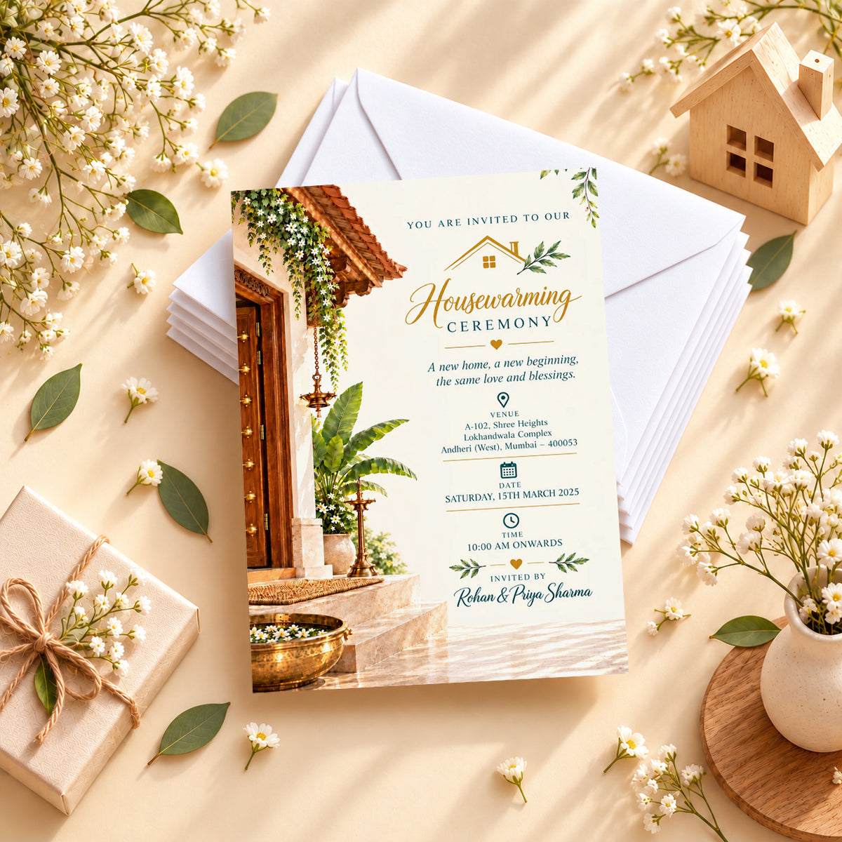Traditional Kerala Housewarming Invitation | Digital & Printed