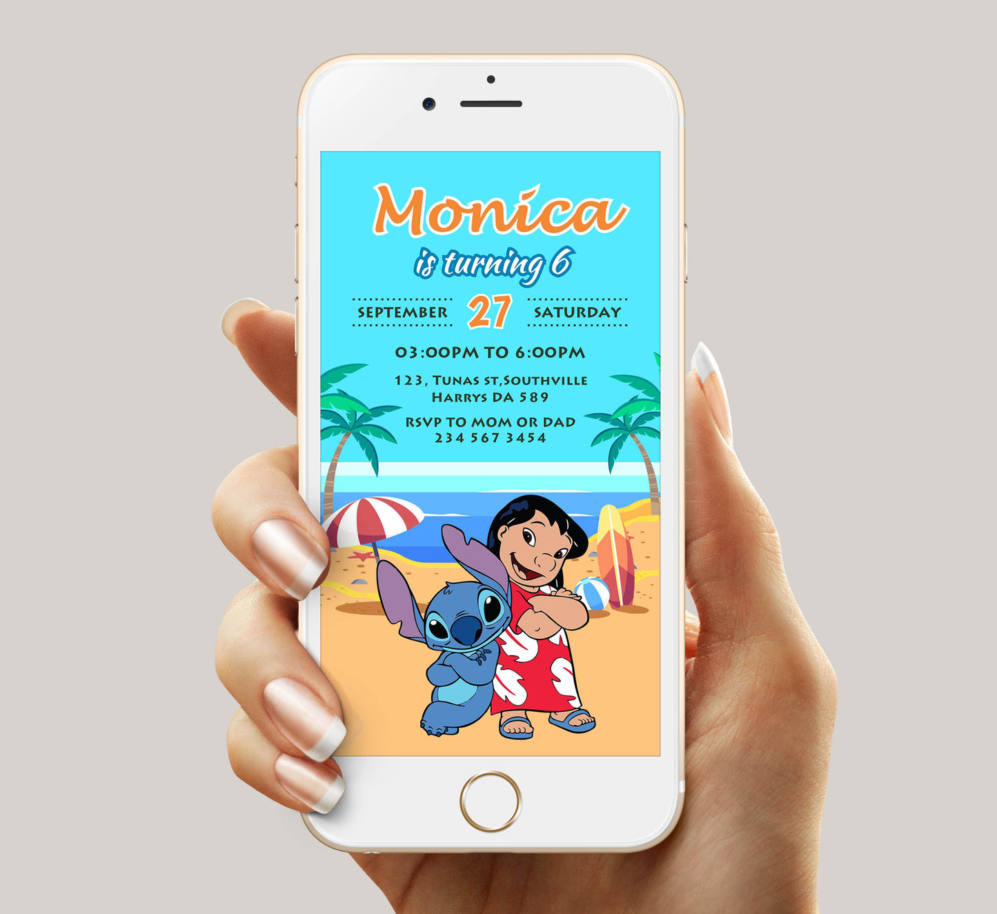 Lilo & Stitch Birthday Invitation Template, Girl Birthday, Evite, Digital Invite,  0099
