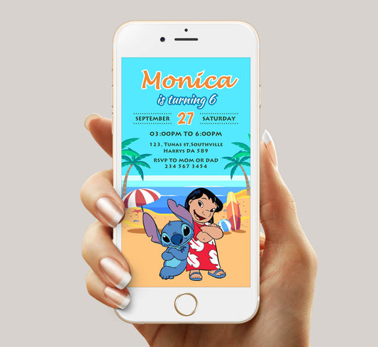 Lilo & Stitch Birthday Invitation Template, Girl Birthday, Evite, Digital Invite,  0099