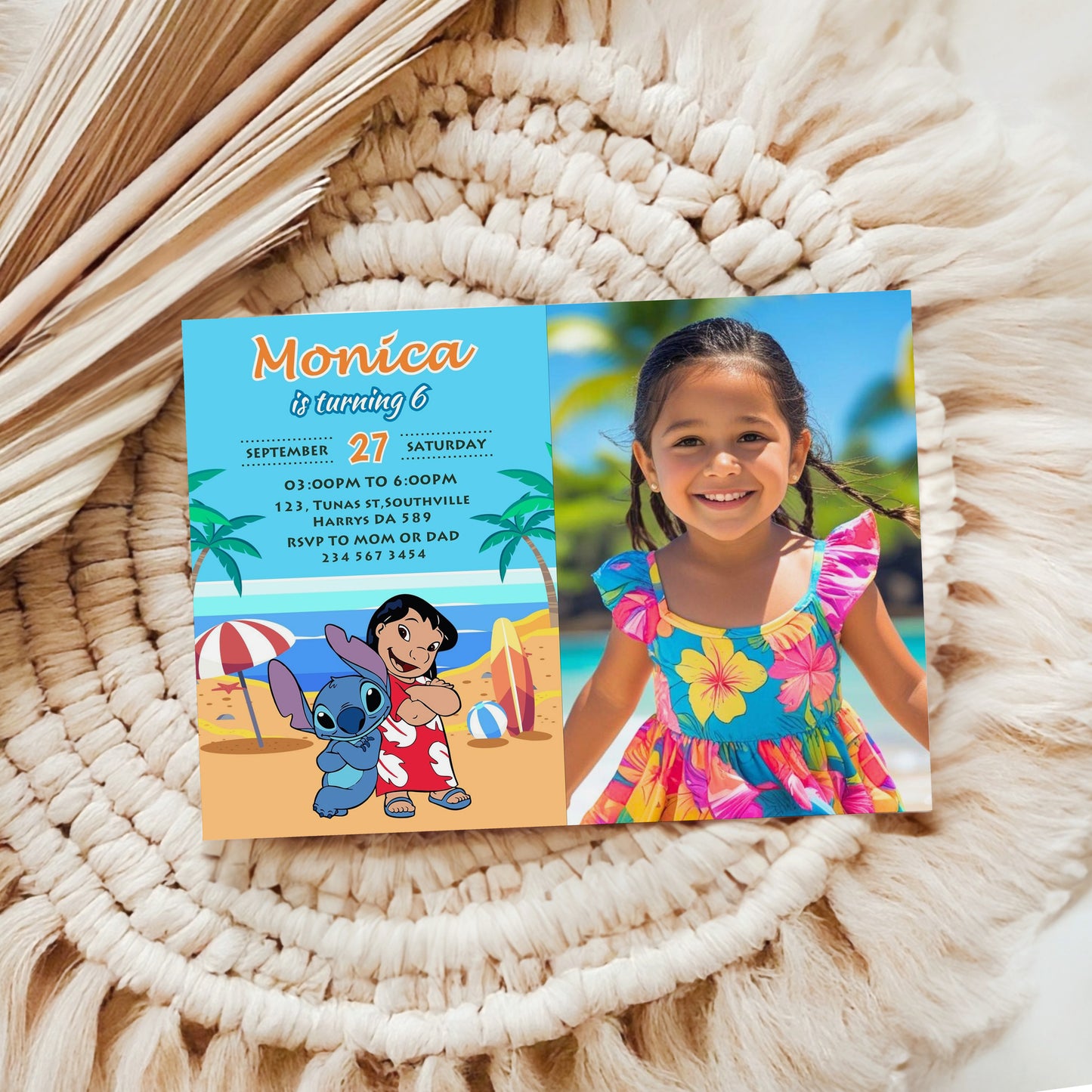 Lilo & Stitch Photo Birthday Invitation Template, Printable Photo Invitation, Girl Birthday, Evite, Digital Invite, 0099