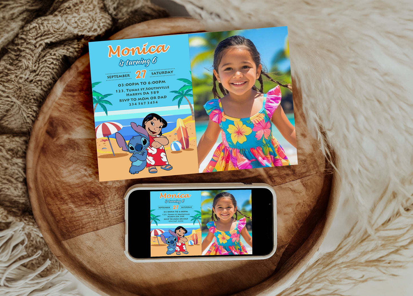 Lilo & Stitch Photo Birthday Invitation Template, Printable Photo Invitation, Girl Birthday, Evite, Digital Invite, 0099
