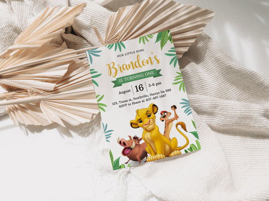 Editable Lion King Birthday Invitation, Simba Birthday Invite Template, hakuna matata Party Digital Invitation with Simba Timon Pumbaa 0330