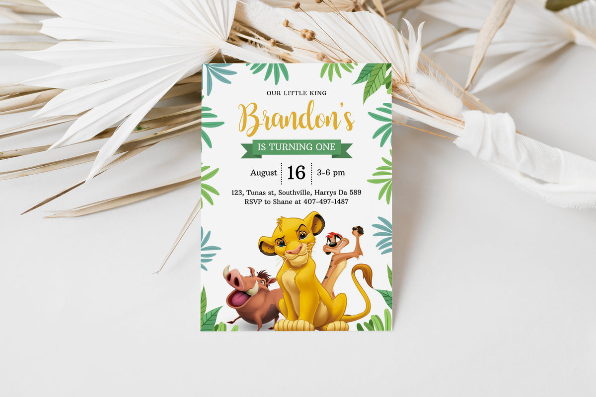 Editable Lion King Birthday Invitation, Simba Birthday Invite Template, hakuna matata Party Digital Invitation with Simba Timon Pumbaa 0330