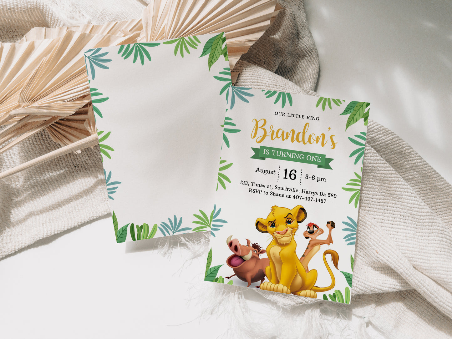Editable Lion King Birthday Invitation, Simba Birthday Invite Template, hakuna matata Party Digital Invitation with Simba Timon Pumbaa 0330