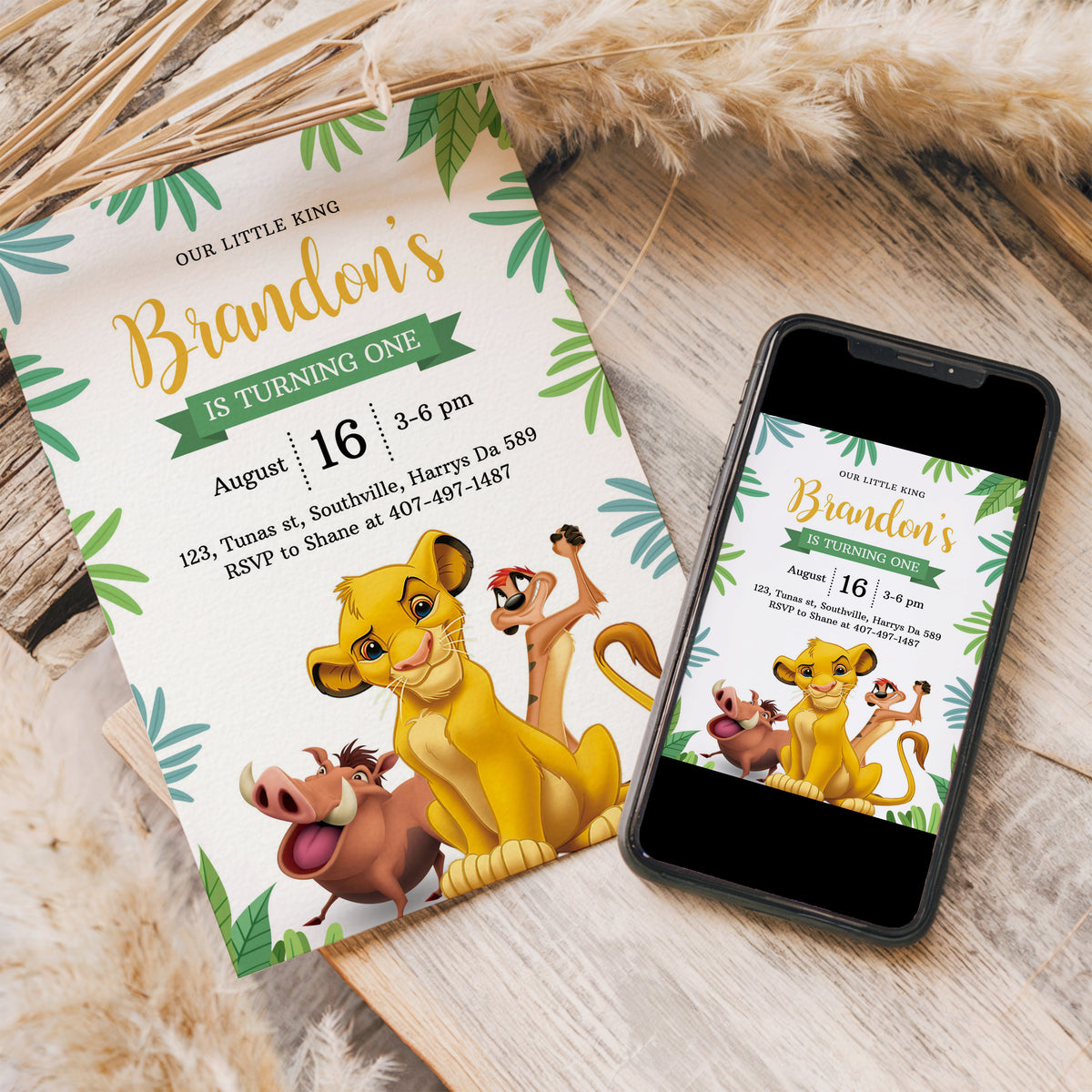 Editable Lion King Birthday Invitation, Simba Birthday Invite Template, hakuna matata Party Digital Invitation with Simba Timon Pumbaa 0330