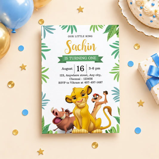 Lion King Birthday Invitation – Personalized Simba Jungle Safari Birthday Invite for Kids