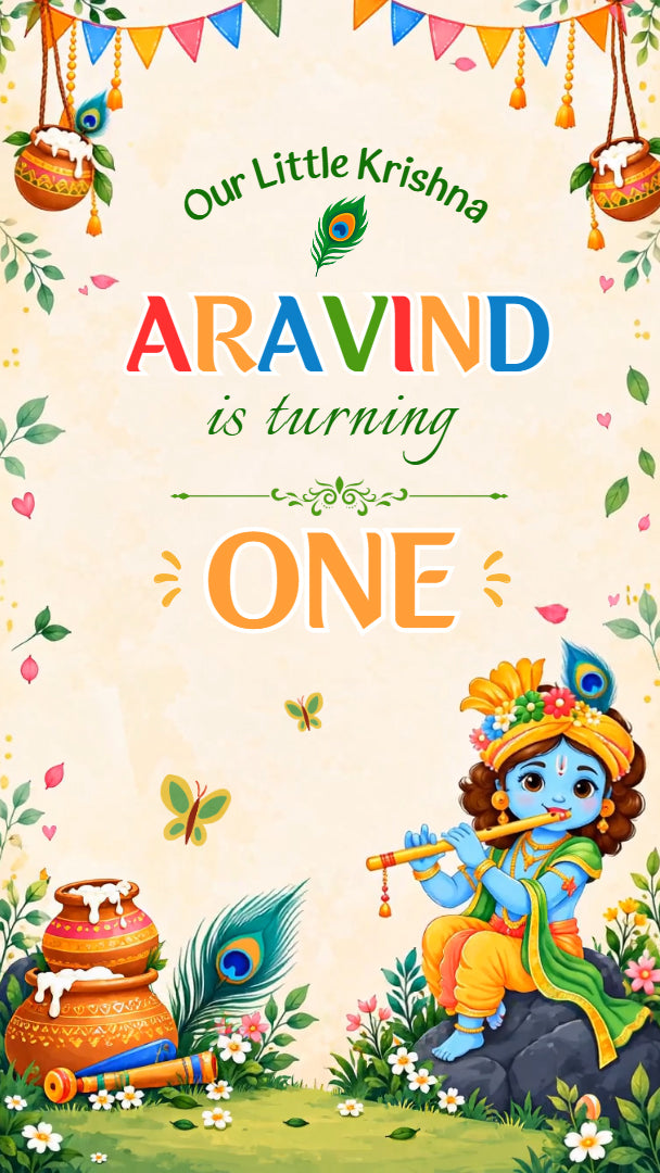 Little Krishna Birthday Video Invitation | Personalized Krishna Theme Birthday Invitation