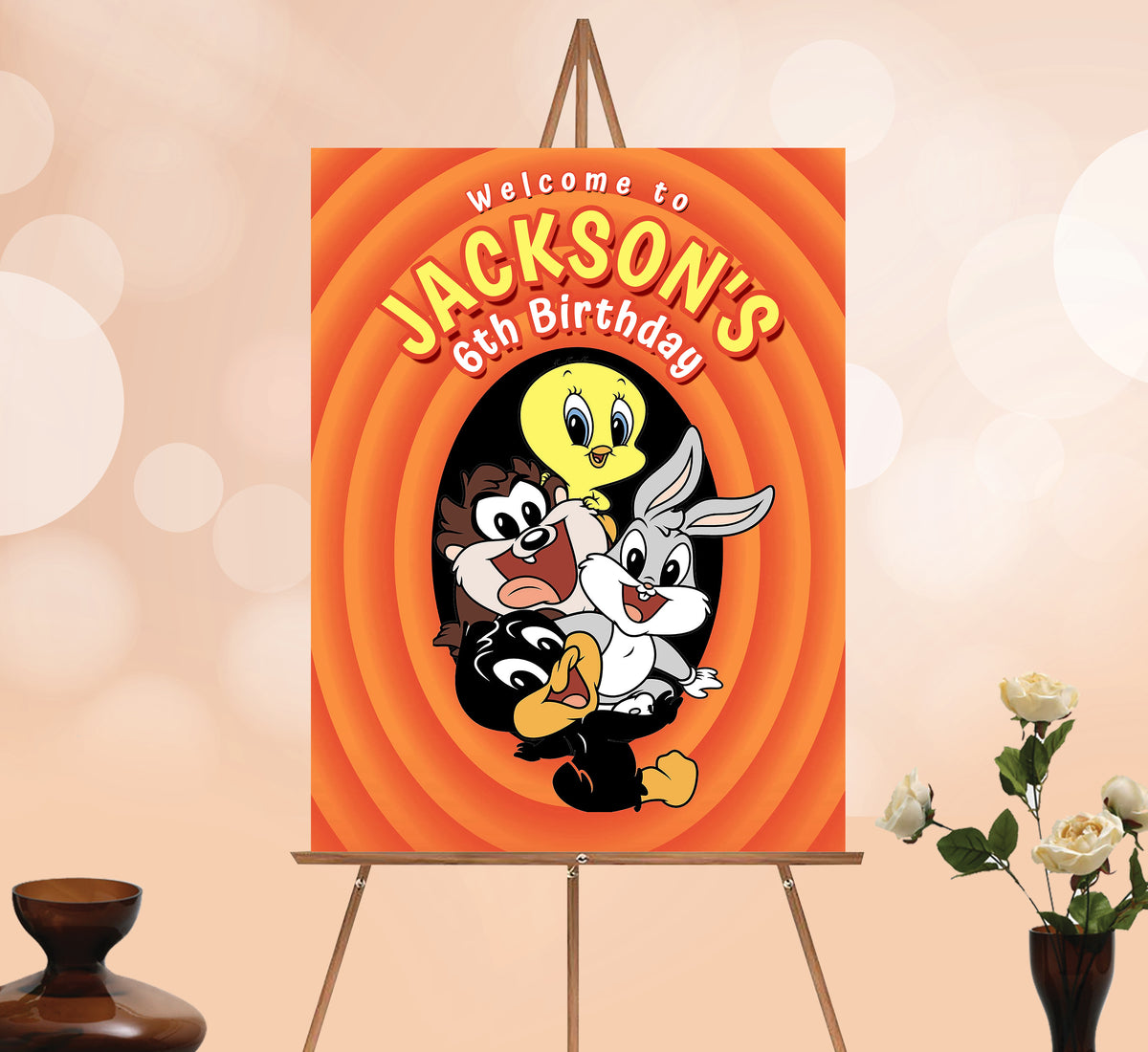 Looney Toons Welcome Sign, Printable Sign Board, Boy Birthday, Digital Download, Edit yourself, Corjl 0022