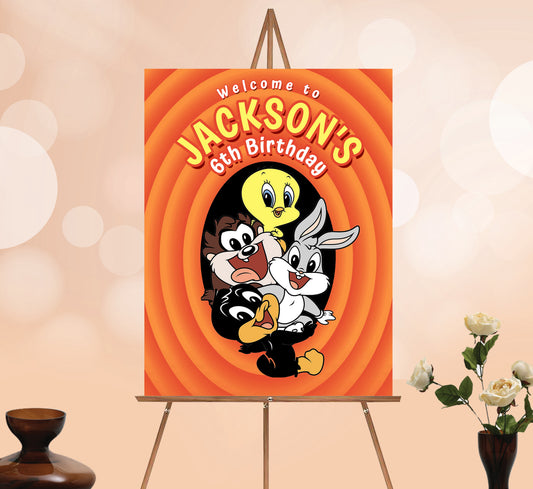 Looney Toons Welcome Sign, Printable Sign Board, Boy Birthday, Digital Download, Edit yourself, Corjl 0022