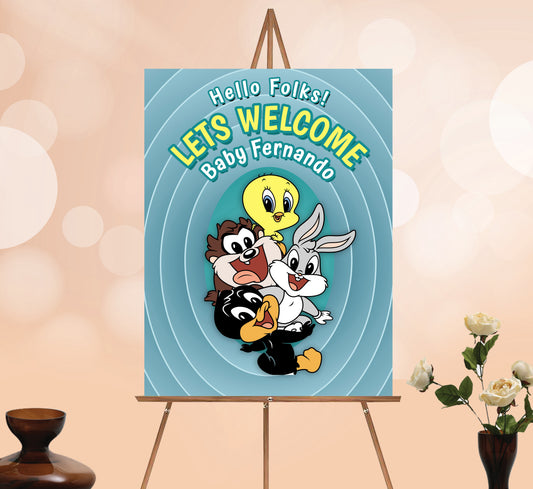 Looney Toons Welcome Sign, Printable Sign Board, Boy Birthday, Digital Download, Edit yourself, Corjl 0022A