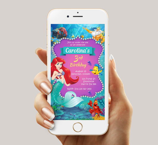 Mermaid Birthday Invitation Template, Girl Birthday, Evite, Digital Invite, 0019