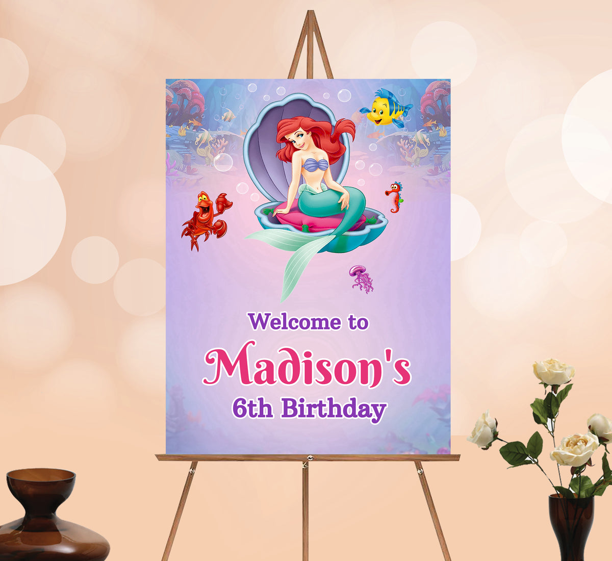 Mermaid Welcome Sign, Printable Sign Board, Girl Birthday, Digital Download, Edit yourself, Corjl 0018