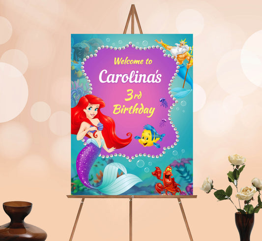 Mermaid Welcome Sign, Printable Sign Board, Girl Birthday, Digital Download, Edit yourself, Corjl 0019