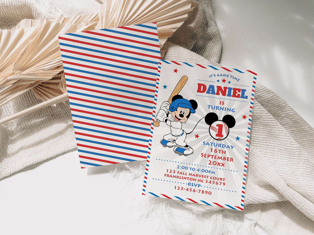 Mickey Baseball Blue Birthday Invitation Template, Printable Invitation, Boy Birthday, Evite, Digital Invite 0643