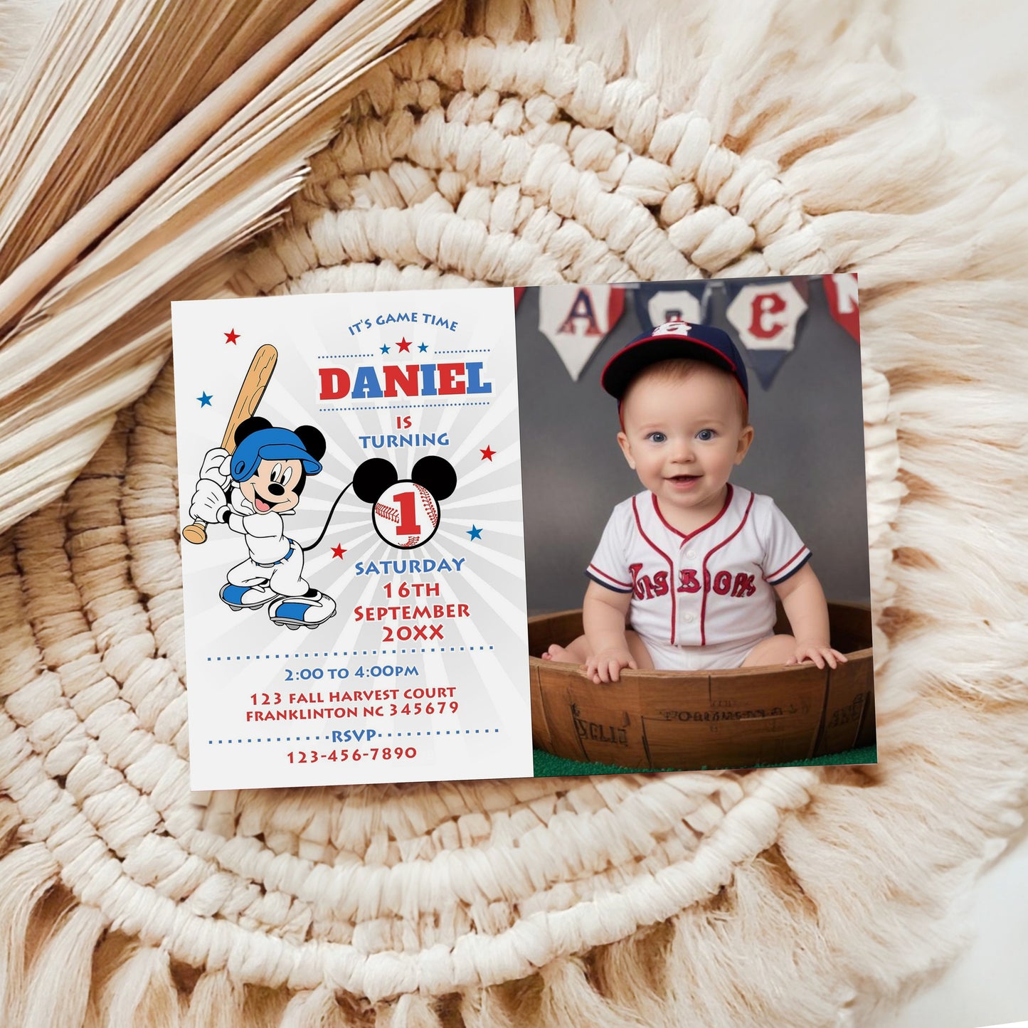 Mickey Mouse Blue Baseball Photo Invitation Mickey Mouse Photo Invitation Birthday Party Mickey Birthday Invitation Editable Invitation, Phone, Evite, 0643