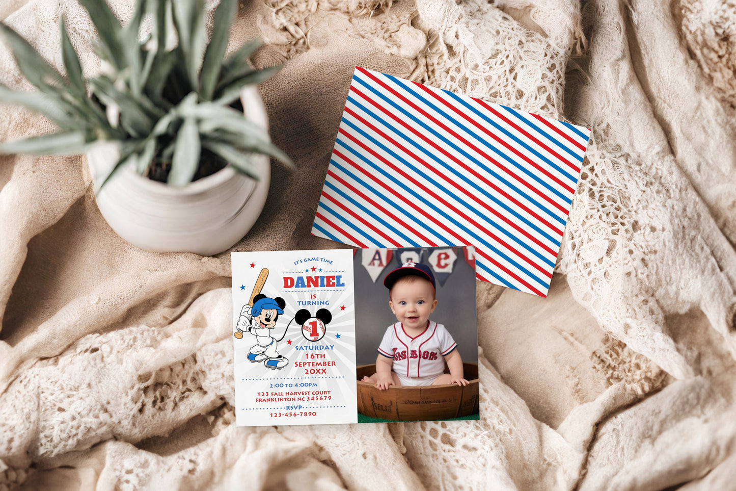 Mickey Mouse Blue Baseball Photo Invitation Mickey Mouse Photo Invitation Birthday Party Mickey Birthday Invitation Editable Invitation, Phone, Evite, 0643