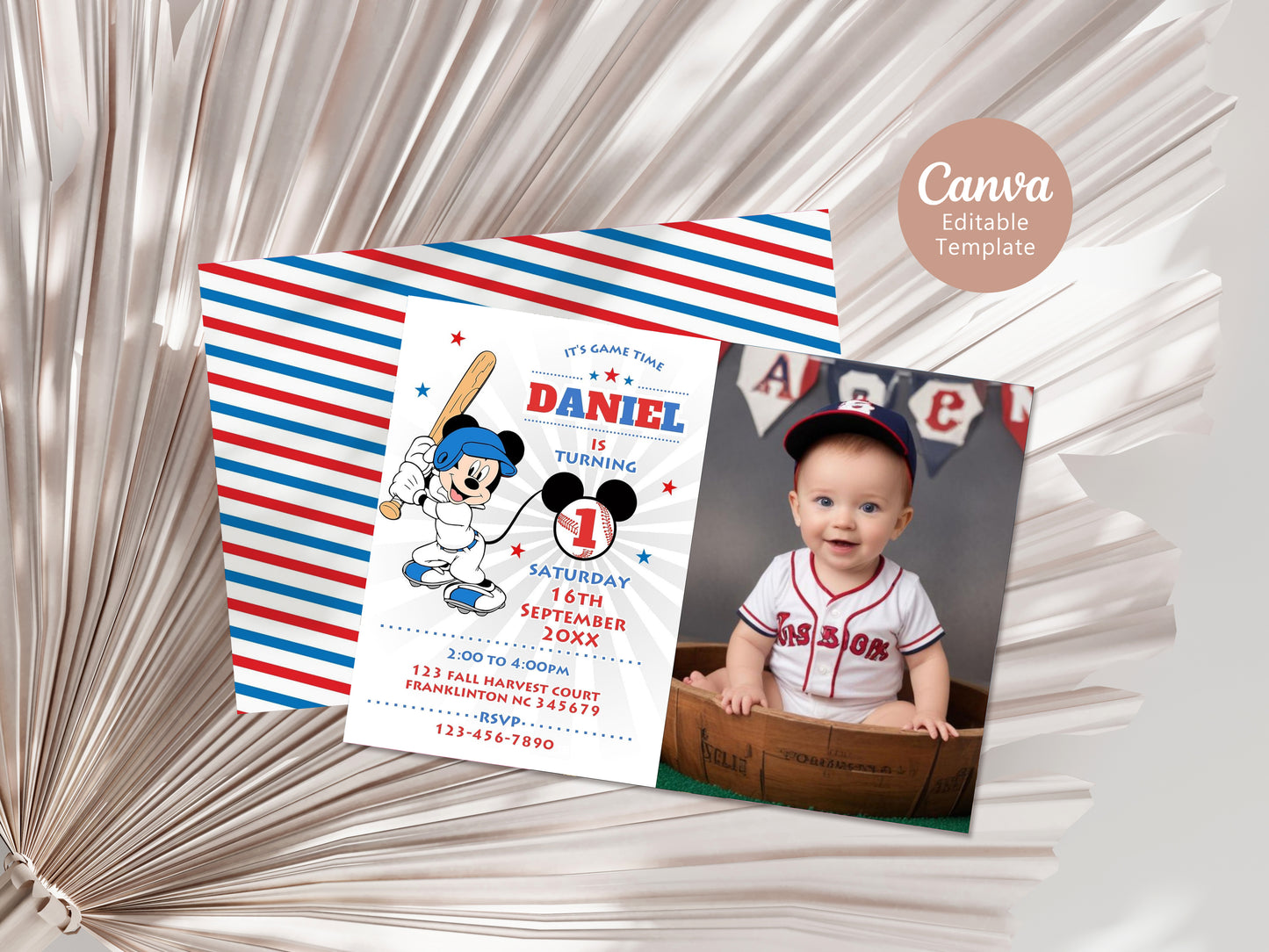 Mickey Mouse Blue Baseball Photo Invitation Mickey Mouse Photo Invitation Birthday Party Mickey Birthday Invitation Editable Invitation, Phone, Evite, 0643