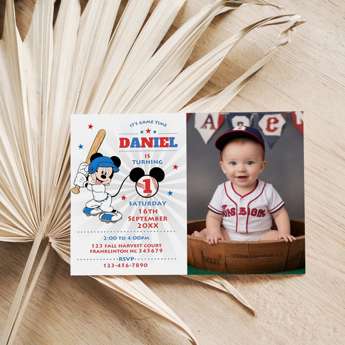 Mickey Mouse Blue Baseball Photo Invitation Mickey Mouse Photo Invitation Birthday Party Mickey Birthday Invitation Editable Invitation, Phone, Evite, 0643