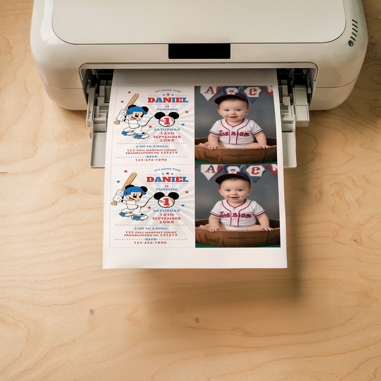 Mickey Mouse Blue Baseball Photo Invitation Mickey Mouse Photo Invitation Birthday Party Mickey Birthday Invitation Editable Invitation, Phone, Evite, 0643
