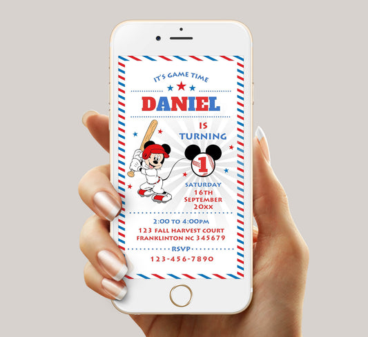 Mickey Baseball Birthday Invitation Template, Boy Birthday, Evite, Digital Invite,  0040