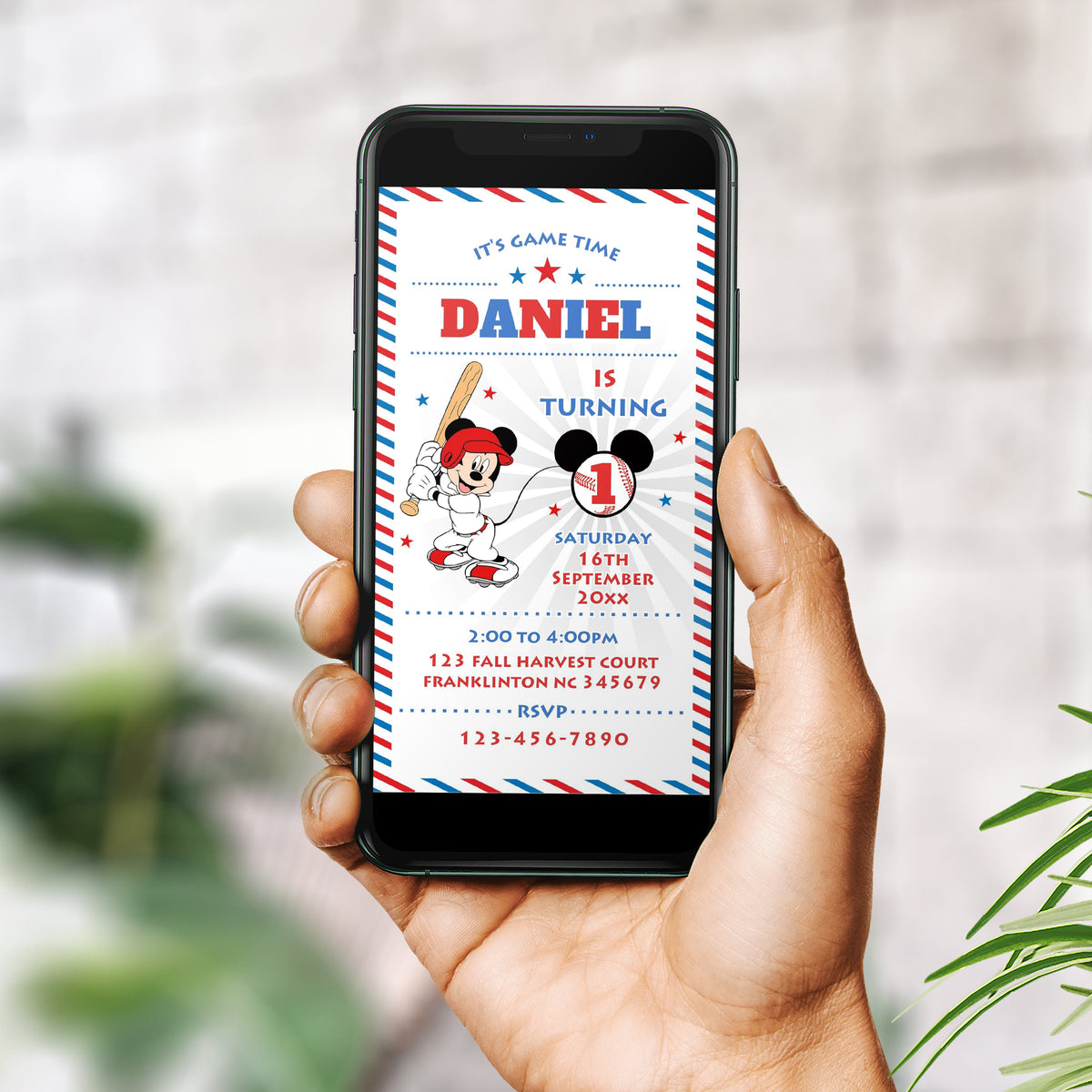 Mickey Baseball Birthday Invitation Template, Boy Birthday, Evite, Digital Invite,  0040