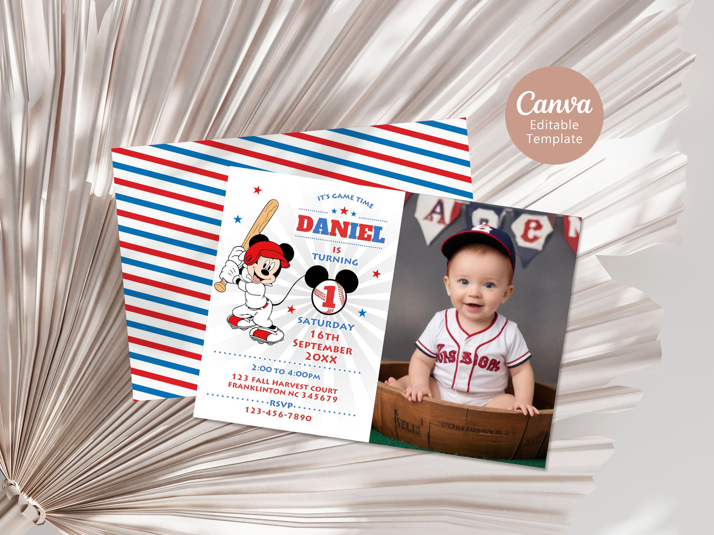 Mickey Baseball Photo Birthday Invitation Template, Printable Photo Invitation, Boy Birthday, Evite, Digital Invite, 0040