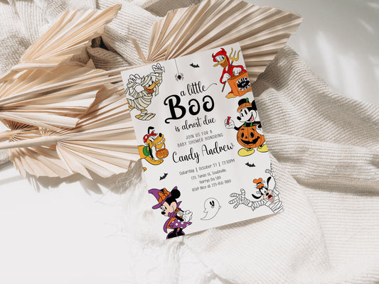 Mickey Ghost Baby Shower Invitation, Halloween Pumpkin Theme Printable Canva instant download Halloween Party, Mickey Mouse, Evite, 0649