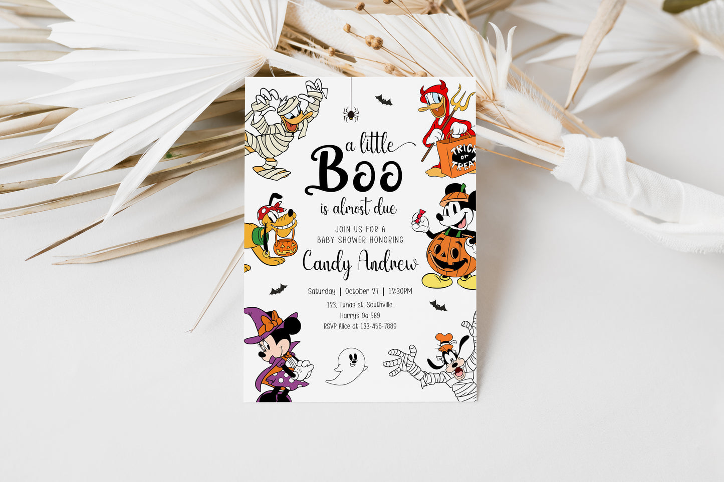 Mickey Ghost Baby Shower Invitation, Halloween Pumpkin Theme Printable Canva instant download Halloween Party, Mickey Mouse, Evite, 0649