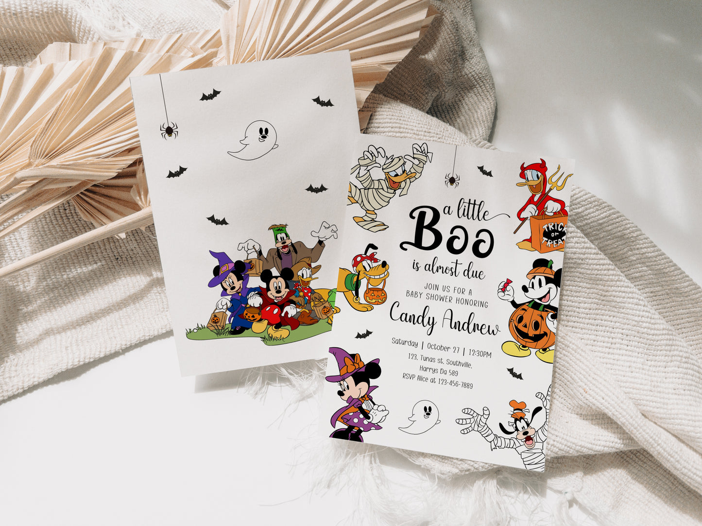 Mickey Ghost Baby Shower Invitation, Halloween Pumpkin Theme Printable Canva instant download Halloween Party, Mickey Mouse, Evite, 0649