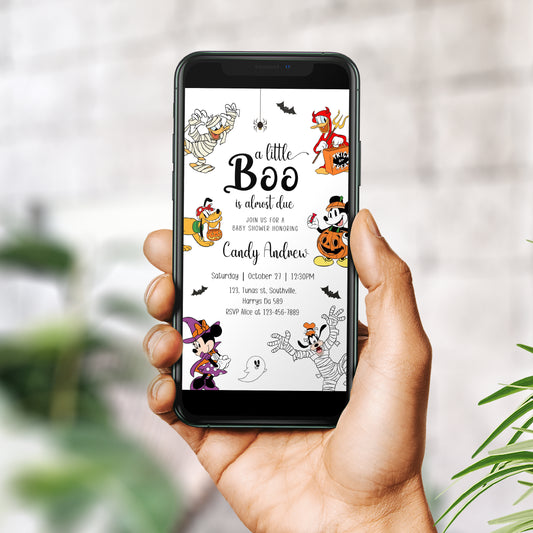 A Little Boo is Almost Due Electronic Baby Shower Invite Mickey, Ghost Baby Shower Evite, Digital Invitation, Halloween Editable 0649